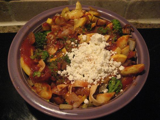 Pasta with Goat Cheese and Veggies