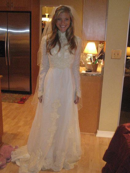 wearing my mom's wedding dress
